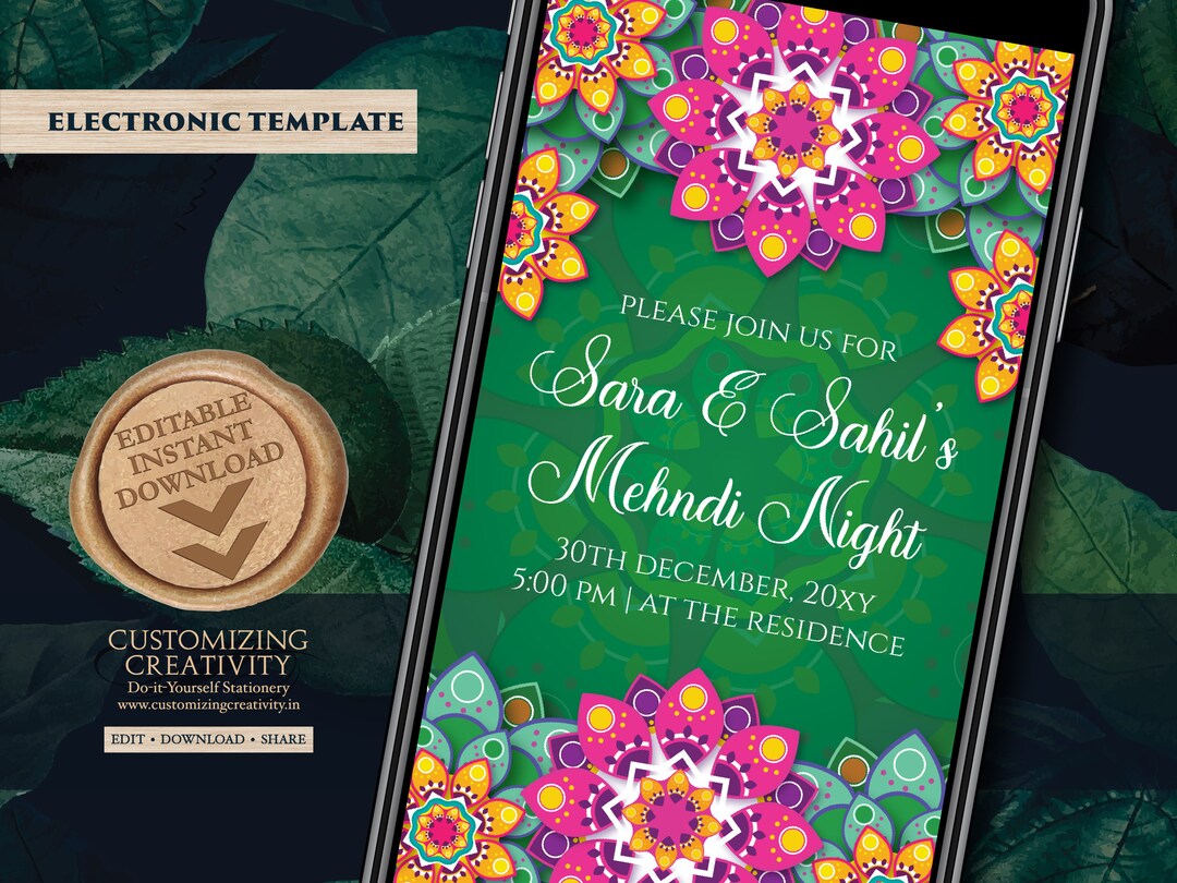 Mehndi Invitations Digital Dholki Invite Digital Mehndi Etsy