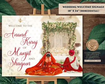 Anand Karaj Signs, Sikh Welcome Signs & Sikh Wedding Welcome Signs as Anand Karaj Signage, Welcome to Anand Karaj as Sikh ceremony signs