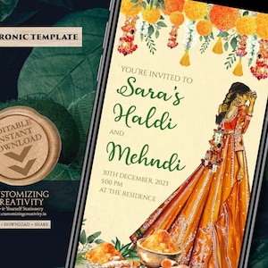 Electronic Haldi card as Holud invitations, Digital Haldi invites & Haldi invitations, Digital Pithi invites as Mayoun invites, Holud invite