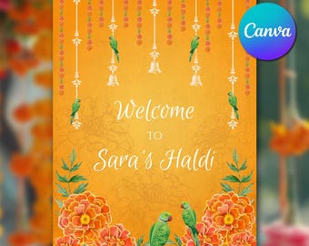 Haldi Welcome Sign Template Indian Wedding Welcome Sign Canva as Haldi Ceremony Sign Printable, Indian Wedding Decor Welcome Sign