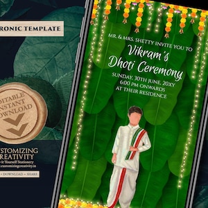 Dhoti Ceremony Invitation: Indian Boy, Pacha Kattu Invite (Digital Download)