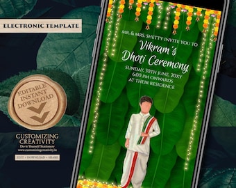 Dhoti Ceremony Invitation: Indian Boy, Pacha Kattu Invite (Digital Download)
