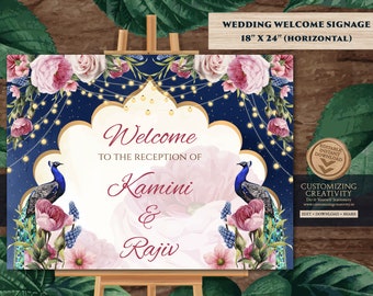 Indian Reception sign as Peacock Welcome sign, Reception Welcome Signs as Indian Wedding Welcome Sign, Indian Wedding sign as Reception sign