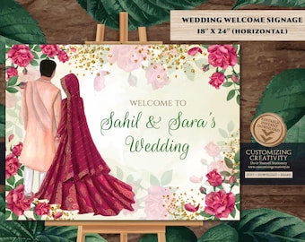 Hindu Wedding Welcome Sign: Indian Wedding Decor (Digital Template)