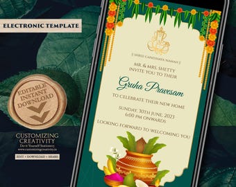 Indian Housewarming Invitation: Gruha Pravesh Pooja (Digital Template)