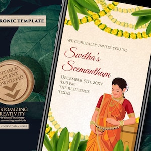 South Indian Baby Shower invite as Godh Bharai invite, Valaikappu Seemantham invite Godh bharai, Sreemantham invite as Seemantham invitation