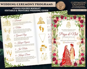 Hindu Ceremony Program & Indian Wedding program guide, Gujarati Wedding program template Hindu as Hindu Wedding guide, Hindu Wedding Program