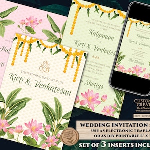 Invitations de mariage Telugu & cartes de mariage tamoules, Invitation de mariage du sud de l’Inde en tant qu’invitations de mariage tamoul, Invitation de mariage Telugu Indien