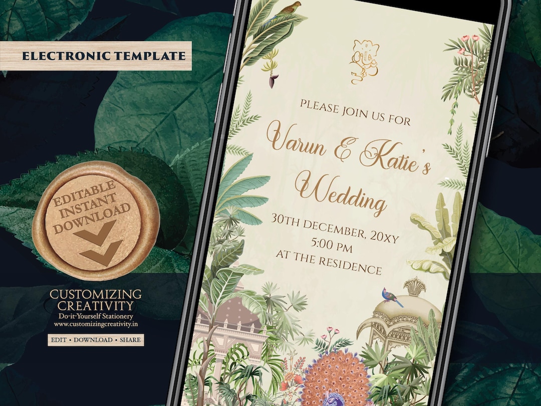 Digital Hindu Wedding Invitation: Floral Indian Card (electronic