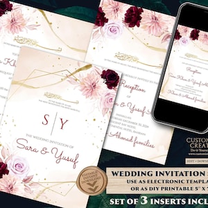 Floral Muslim Wedding Invitation: Nikkah Card Template (Digital Download)