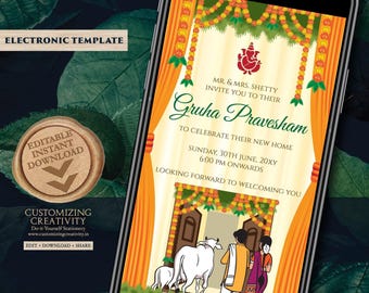 Digital Gruhapravesham Invitation: Indian Housewarming Invite (Digital Download)