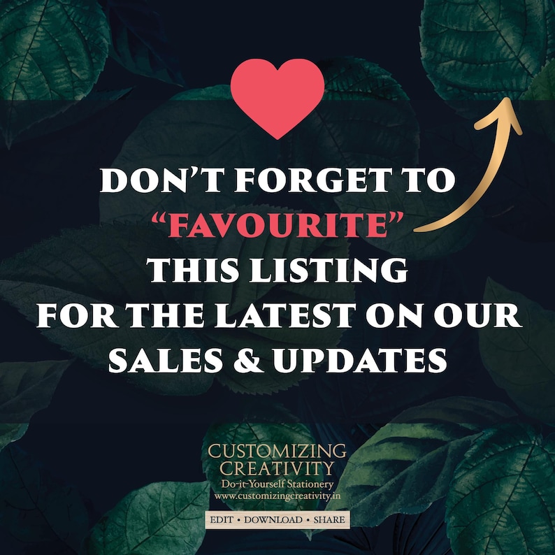 The image is a promotional poster for a listing on a website, featuring a heart symbol and text that reads "Don't forget to "Favourite" this listing for the latest on our sales & updates".