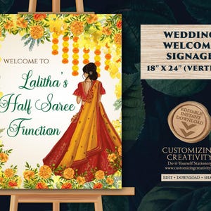 Halbes Saree Willkommensschild: Indische Zeremonie Dekoration (Digitale Vorlage)