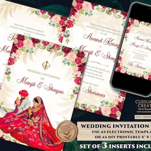 Punjabi wedding card as Sikh wedding card, Anand Karaj invitation & Sikh Wedding Invite Indian, Punjabi Wedding invite as Sikh invitations