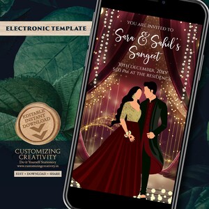 Convites Sangeet Cartões digitais Sangeet, convites digitais de casamento indiano como convites de recepção, convites Sangeet como cartões de casamento indianos