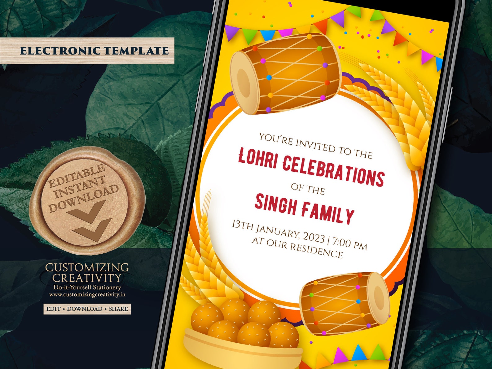 Lohri Party Invite & Digital Lohri Invite Lohri Invitations Etsy