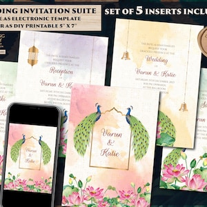 Faire-part de mariage faire-part paon et paon Carte de mariage indienne, faire-part de mariage indien comme faire-part de mariage hindou, faire-part de mariage paon