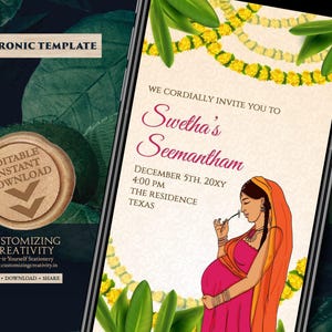 Valaikappu Seemantham invite Godh bharai, Sreemantham invite as Seemantham invitation, South Indian Baby Shower invite as Godh Bharai invite