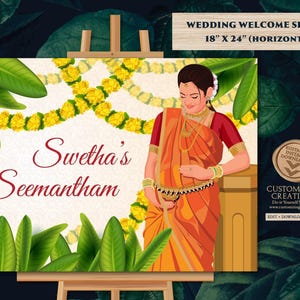 Godh Bharai welcome sign Sreemantham sign, Indian Baby shower sign as Valaikappu Seemantham welcome sign & Indian Baby shower welcome sign