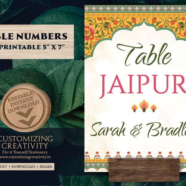 Royal Wedding Table Number Hindu as Reception Table cards Muslim, Hindu Table numbers as Wedding Table decor sign Arabic, Indian Table cards