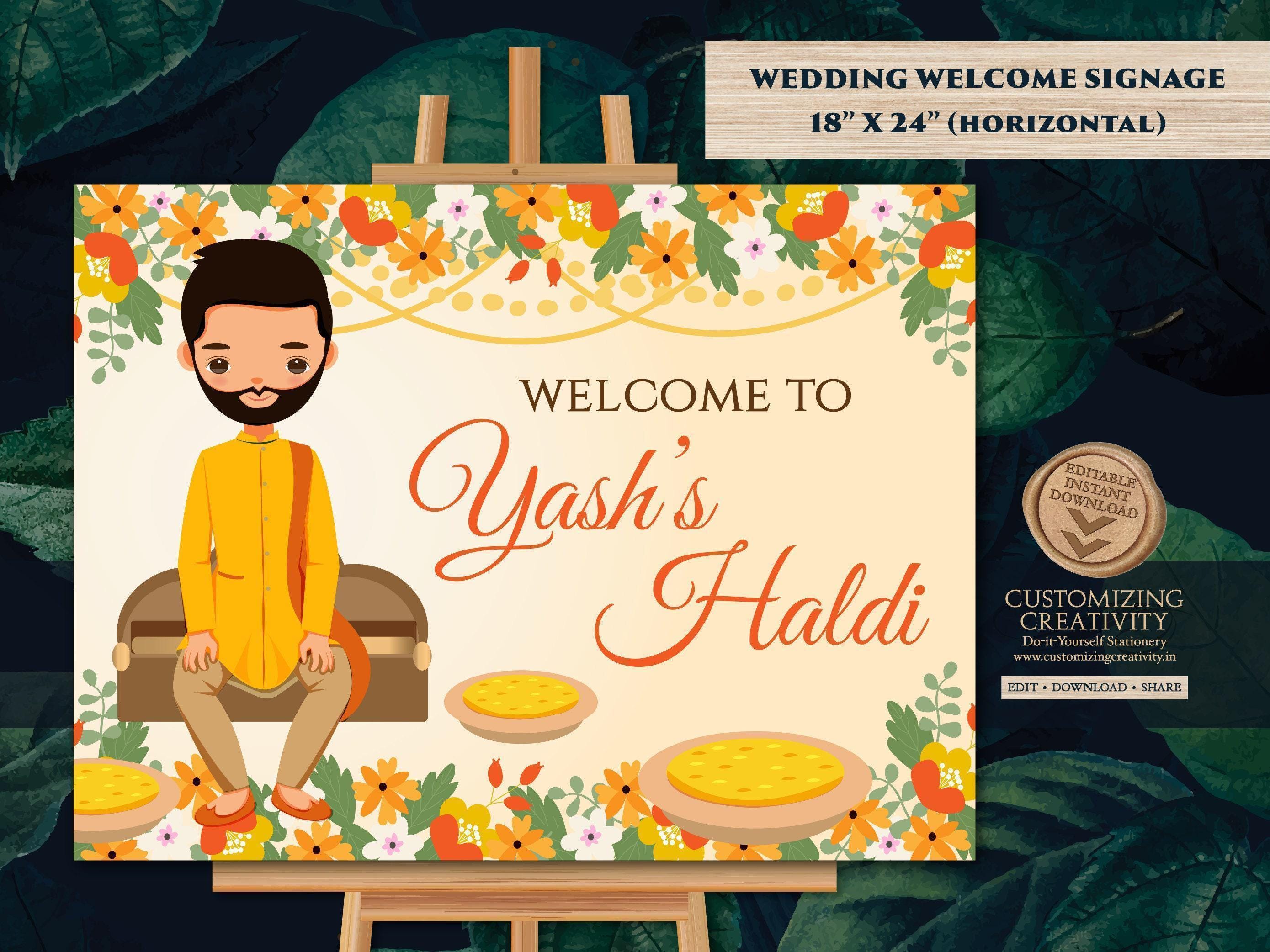 Haldi posters Welcome to Haldi Signs & Haldi Welcome Signs, Wedding Haldi signs as Haldi decoration, Haldi decor signs as Welcome Pithi sign
