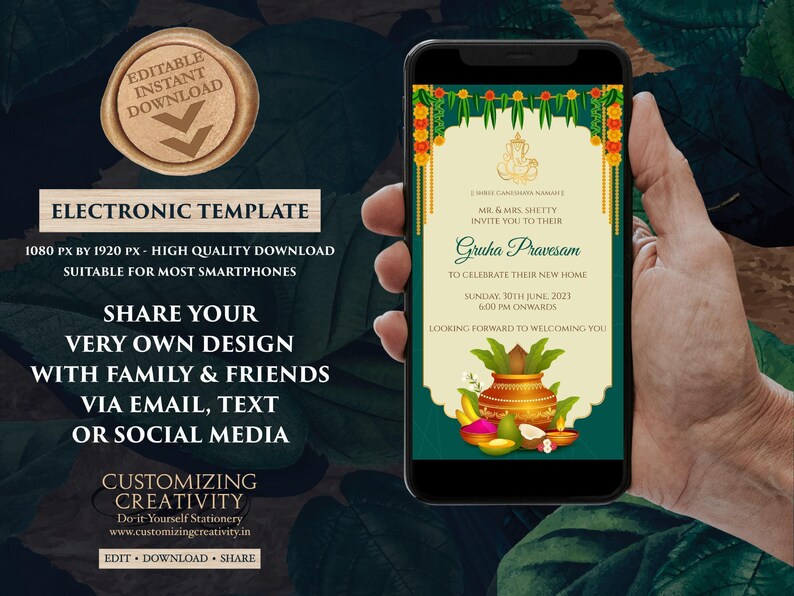 Indian Housewarming Invitation: Gruha Pravesh Pooja (Digital Template) image 5