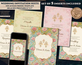 Indian Wedding Invitation Template: Lotus Design, 5x7 (Digital Download)