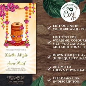 Dholki Night Invitation: Pakistani Wedding, Mehndi Cards (Digital Download) image 3