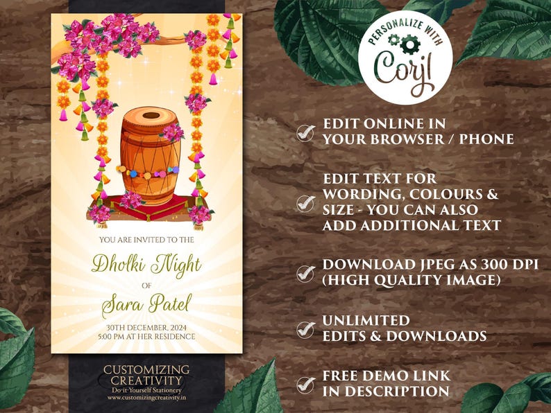 Dholki Night Invitation: Pakistani Wedding, Mehndi Cards (Digital Download) image 3