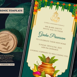 Gruha Pravesh-uitnodiging als Pooja-uitnodiging, Gruha Pravesam-uitnodiging & Grihapravesh-uitnodiging, Indian Housewarming-uitnodiging als Housewarming-uitnodiging