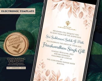 Sukhmani Sahib Path Invitation: Floral Sikh Wedding Template (Digital)