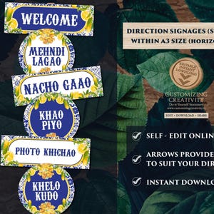 Mehndi Welcome signs Dholki decor, Mehndi decor & Mehndi Signs, Mehendi decor signs as Indian wedding decor, Haldi decor as Sangeet decor