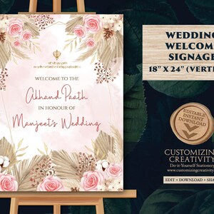 Letrero de bienvenida de Akhand Path: Decoración floral para bodas (Descarga digital)