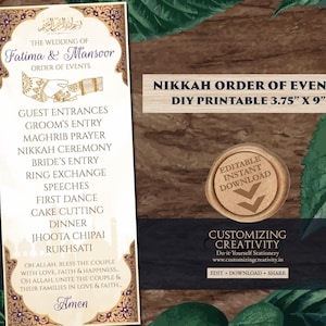 Muslim Wedding Order of Events & Muslim Timeline Wedding, Muslim Program Wedding as Muslim Order of Event, Muslim Wedding timeline printable