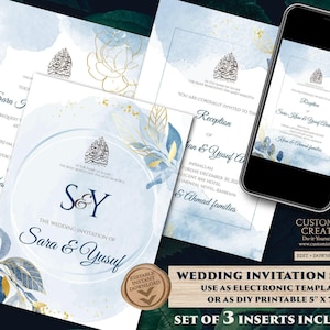 Digital Islamic Wedding Invitation: Nikkah Cards, Pakistani Design (3 Inserts)