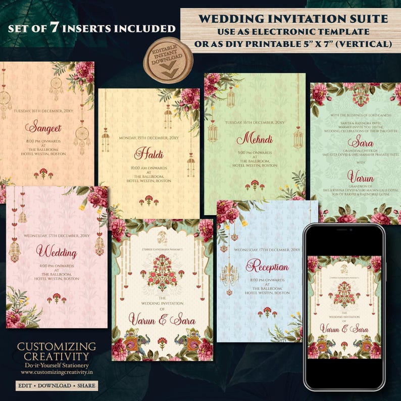 Digital Indian Wedding Invitation: Gujarati Kankotri Template (5x7, PDF ...