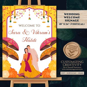 Letrero de bienvenida Haldi: Decoración para bodas indias (Descarga digital)