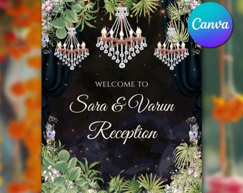 Indian Reception Welcome Sign Canva Template, Wedding Reception Sign Printable, Luxury Wedding Welcome Sign, Indian Wedding Decor Sign