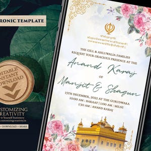 Sikh Wedding invitations & Sikh Wedding cards, Punjabi Wedding invitation as Sikh Wedding invite, Punjabi Wedding card as Anand Karaj invite