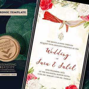 Floral Indian Wedding Invitation: Digital Hindu Invite (Electronic Template)