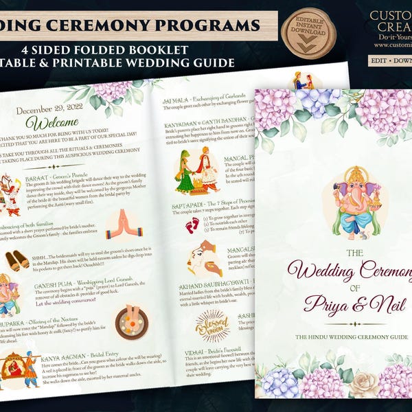Hindu Wedding Program Guide: Indian Ceremony Infographic (Digital Download)