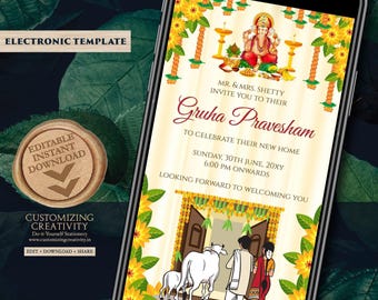Digital Gruhapravesam Invitation: Indian Housewarming Invite (Digital Download)