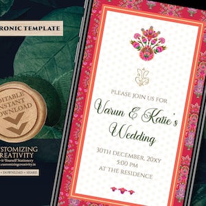 Digital Hindu Wedding Invitation Template: Floral Indian Invite (Digital Download)