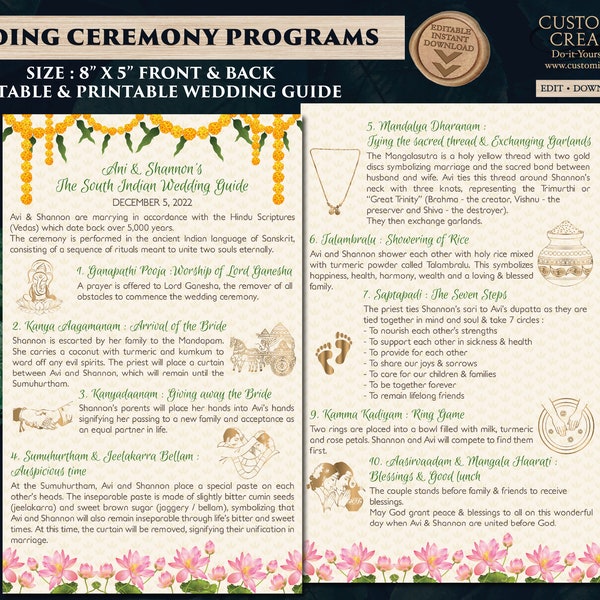 Tamil Wedding program & Telugu Wedding Program, South Indian Wedding Program as Hindu Wedding program, Tamil Brahmin Wedding Program guide