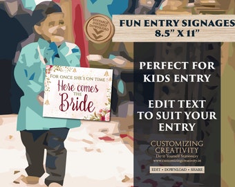 Here comes the Bride sign Indian, Bridal Entry signs Indian, Desi Flower girl signs as Ringbearer signs Indian, Bridal Welcome signs Indian