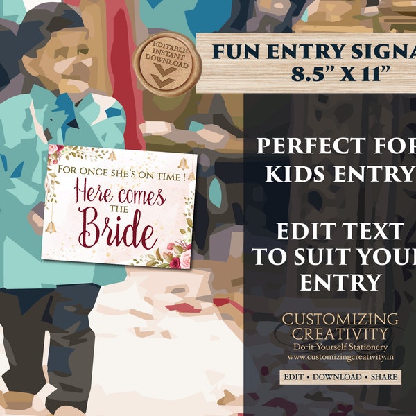 Here comes the Bride sign Indian, Bridal Entry signs Indian, Desi Flower girl signs as Ringbearer signs Indian, Bridal Welcome signs Indian