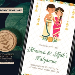 Faire-part de mariage en Inde du Sud, faire-part de mariage numérique en télougou, invitation de mariage en tamoul sous forme de carte de mariage numérique en tamoul, invitations de Kalyanam
