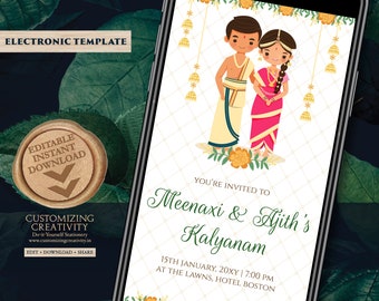 South Indian Wedding invitations Digital Telugu Wedding invites, Tamil Wedding invites as Digital Tamil wedding card Kalyanam Invitations