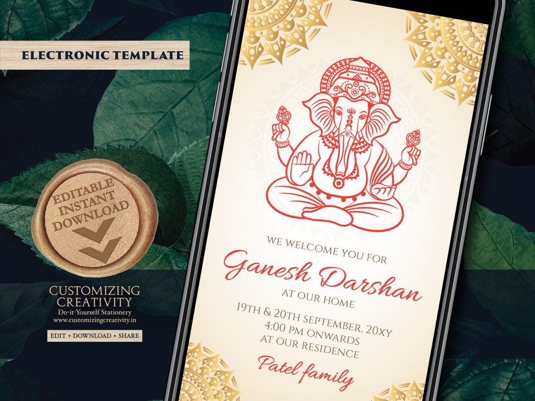 Ganesh Chaturthi Card Ganpati Darshan Invitations Ganesha Etsy