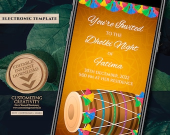 Invitaciones nocturnas Dholak musulmanas, Dholak paquistaní invitaciones electrónicas como invitaciones musulmanas Dholki, invitación Dholak & Dholki invitaciones digitales